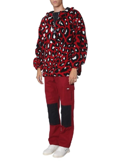 Shop Msgm Animal Print Hooded Sweater In Red