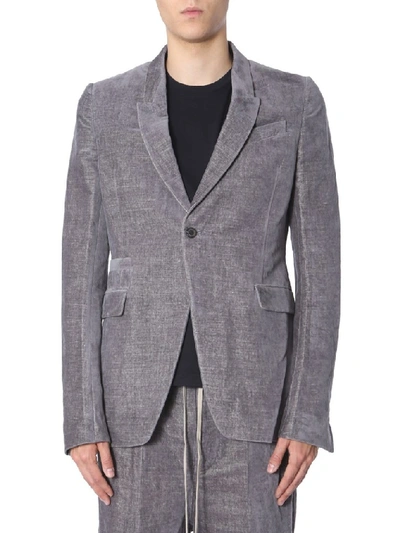 Shop Rick Owens Velvet Front Button Blazer In Grey
