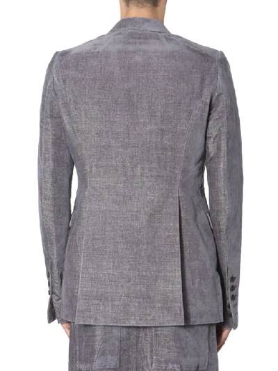 Shop Rick Owens Velvet Front Button Blazer In Grey