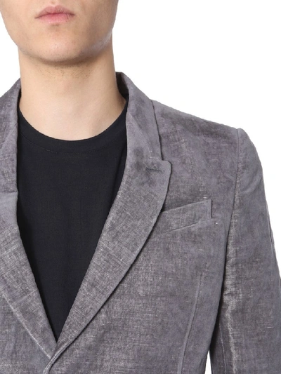 Shop Rick Owens Velvet Front Button Blazer In Grey