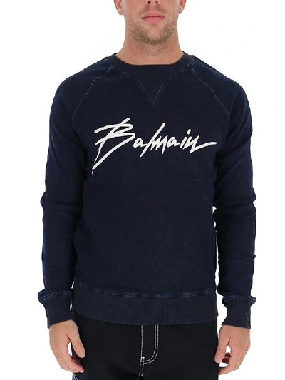 Shop Balmain Logo Printed Sweatshirt In Blue
