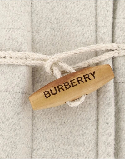 Shop Burberry Hooded Stripe Detail Duffle Coat In White