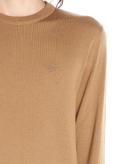 Shop Prada Logo Embroidered Sweater In Beige