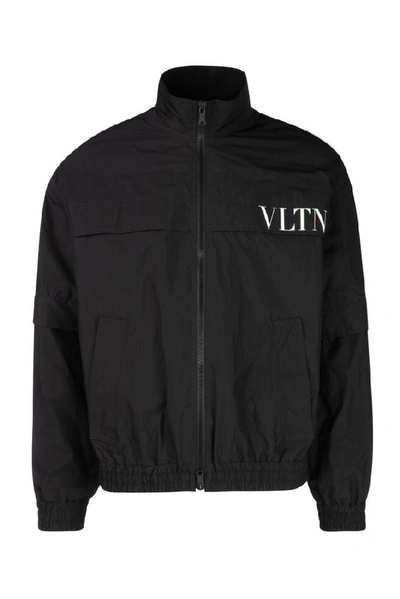 Shop Valentino Vltn Logo Print Bomber Jacket In Black
