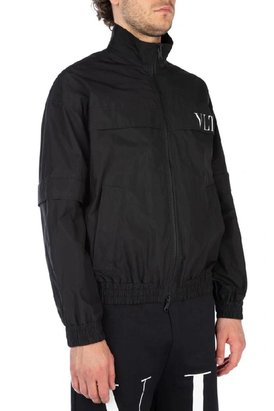 Shop Valentino Vltn Logo Print Bomber Jacket In Black