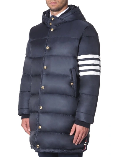 Shop Thom Browne 4 Stripe Padded Hooded Coat In Navy