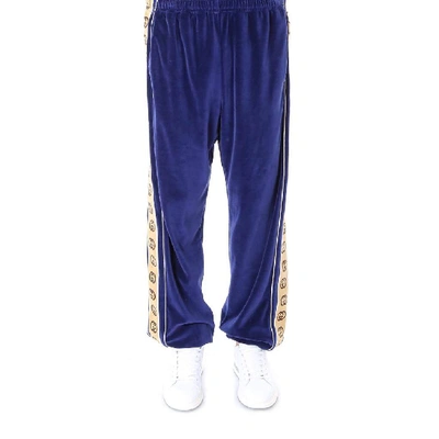 Shop Gucci Loose Chenille Track Pants In Blue