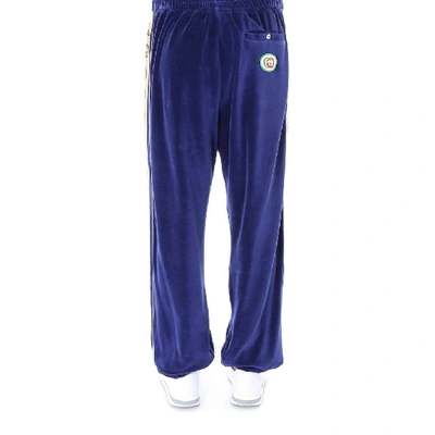 Shop Gucci Loose Chenille Track Pants In Blue