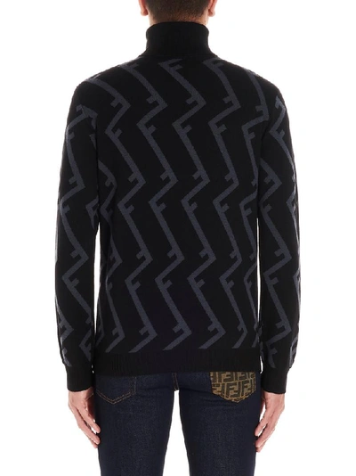 Shop Fendi Ff Logo Turtleneck Knitted Pullover In Black