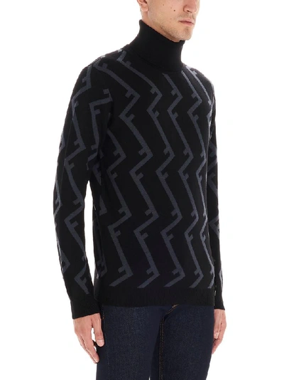 Shop Fendi Ff Logo Turtleneck Knitted Pullover In Black