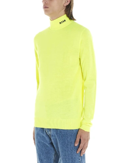 Shop Msgm Embroidered Logo Turtleneck Knitted Sweater In Yellow