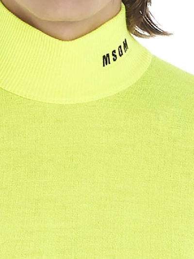 Shop Msgm Embroidered Logo Turtleneck Knitted Sweater In Yellow