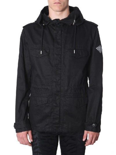 Shop Saint Laurent Logo Patch Parka In Black