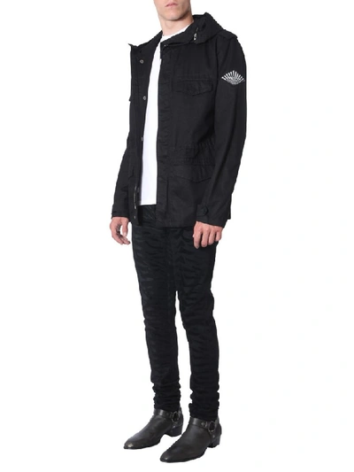 Shop Saint Laurent Logo Patch Parka In Black