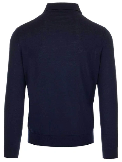 Shop Ermenegildo Zegna Long Sleeve Polo Shirt In Navy