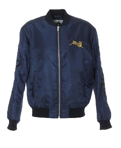 Shop Kenzo Jumping Tiger Embroidered Bomber Jacket In Blue