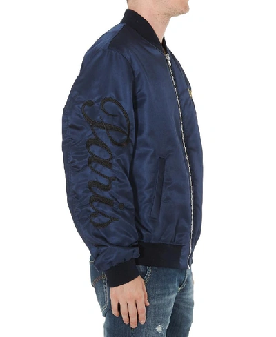 Shop Kenzo Jumping Tiger Embroidered Bomber Jacket In Blue