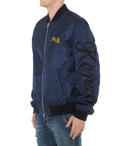 Shop Kenzo Jumping Tiger Embroidered Bomber Jacket In Blue