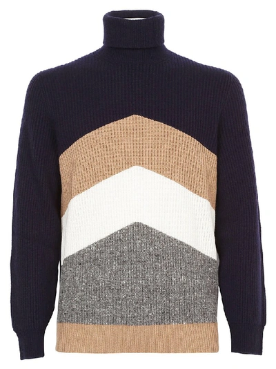 Shop Brunello Cucinelli Contrast Knit Turtle Neck Jumper In Multi