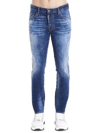 Shop Dsquared2 Distressed Mid Rise Jeans In Blue