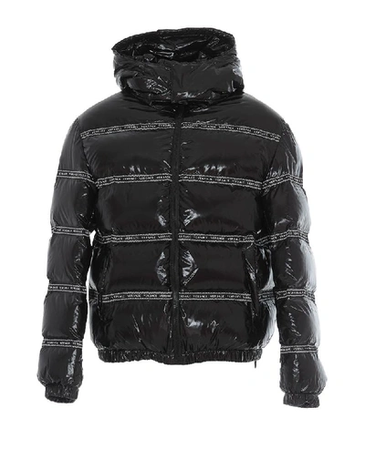 Shop Versace Logo Hooded Puffer Jacket In Black