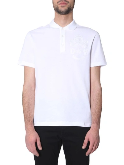 Shop Versace Logo Embroidered Polo Shirt In White