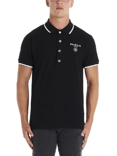 Shop Balmain Logo Embroidered Polo Shirt In Black