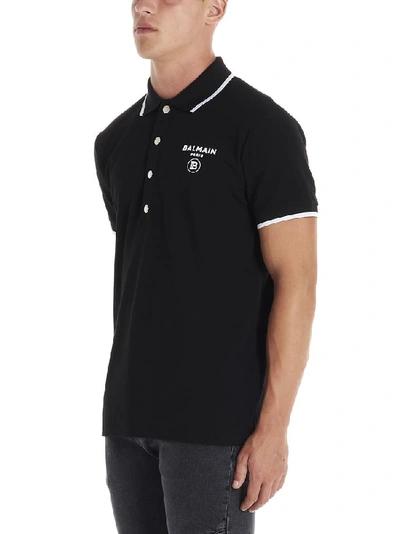 Shop Balmain Logo Embroidered Polo Shirt In Black