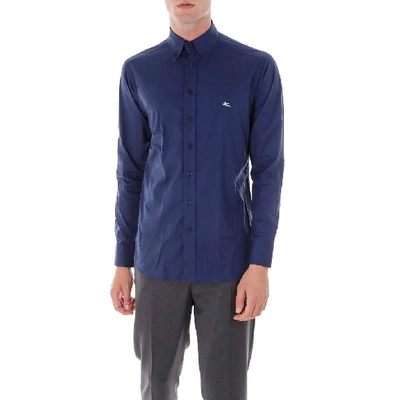 Shop Etro Logo Embroidered Tailored Shirt In Blue