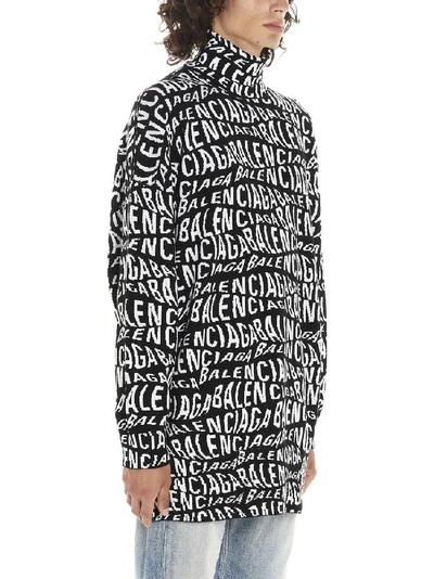 Shop Balenciaga Wave Logo Turtleneck Sweater In Multi