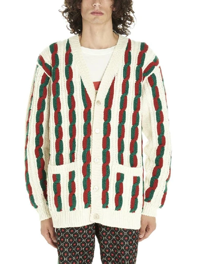 Shop Gucci Braided Striped Cardigan In Multi