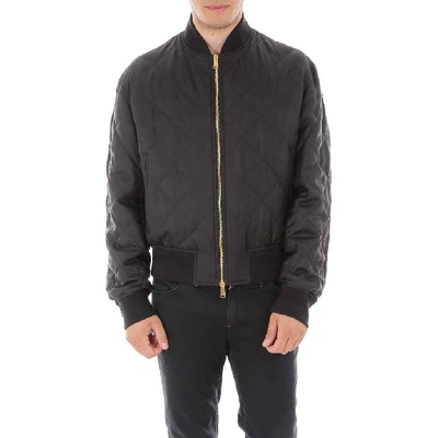 Shop Versace Dragon Printed Quilted Bomber Jacket In Black