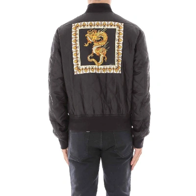 Shop Versace Dragon Printed Quilted Bomber Jacket In Black