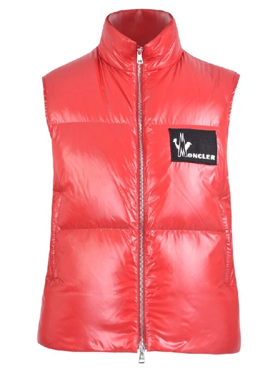 Shop Moncler Logo Patch Puffer Vest In Red