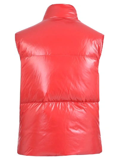 Shop Moncler Logo Patch Puffer Vest In Red