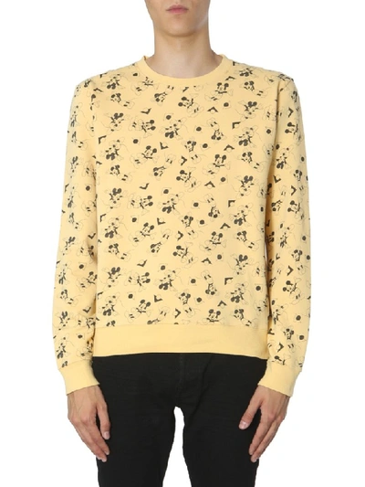 Shop Saint Laurent Mickey Mouse Print Sweater In Yellow