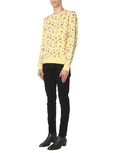 Shop Saint Laurent Mickey Mouse Print Sweater In Yellow