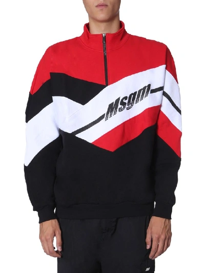 Shop Msgm Logo Print Colour Block Sweater In Multi