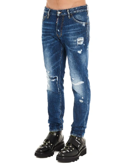 Shop Dsquared2 Cool Guy Logo Distressed Jeans In Blue