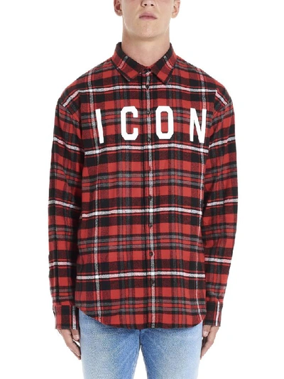 Shop Dsquared2 Icon Print Checkered Shirt In Red