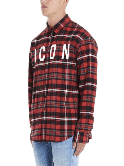 Shop Dsquared2 Icon Print Checkered Shirt In Red