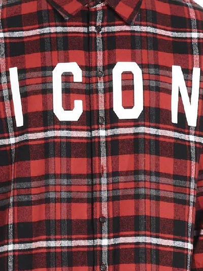 Shop Dsquared2 Icon Print Checkered Shirt In Red