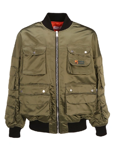 Shop Palm Angels Ribbed Cuffs Bomber Jacket In Green
