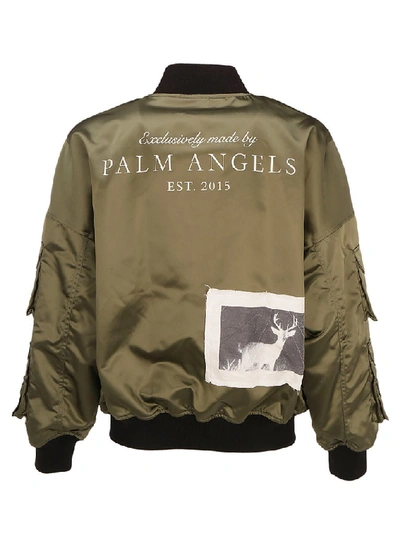 Shop Palm Angels Ribbed Cuffs Bomber Jacket In Green