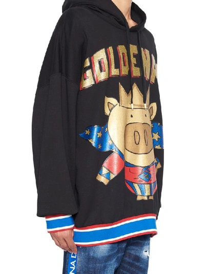 Shop Dolce & Gabbana Golden Pig Print Hoodie In Black