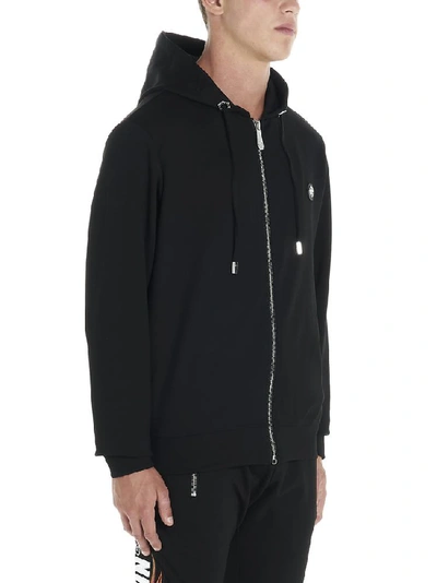Shop Philipp Plein Logo Print Hooded Jacket In Black