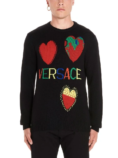 Shop Versace Logo Jacquard Sweater In Black