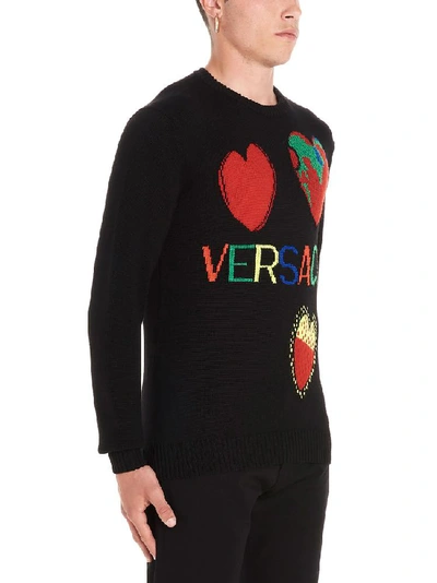 Shop Versace Logo Jacquard Sweater In Black