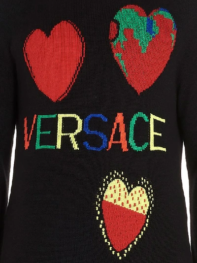 Shop Versace Logo Jacquard Sweater In Black