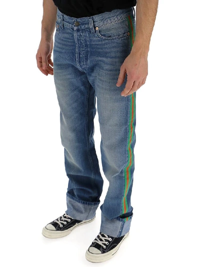 Shop Gucci Web Side Stripe Jeans In Blue